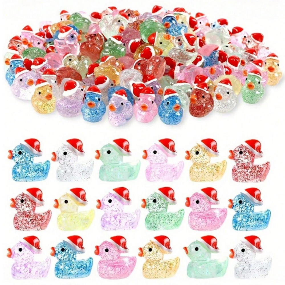 Resin Glitter Pack - 50-delige Kerst-eendjes cadeauset met kerstmutsen, glanzende